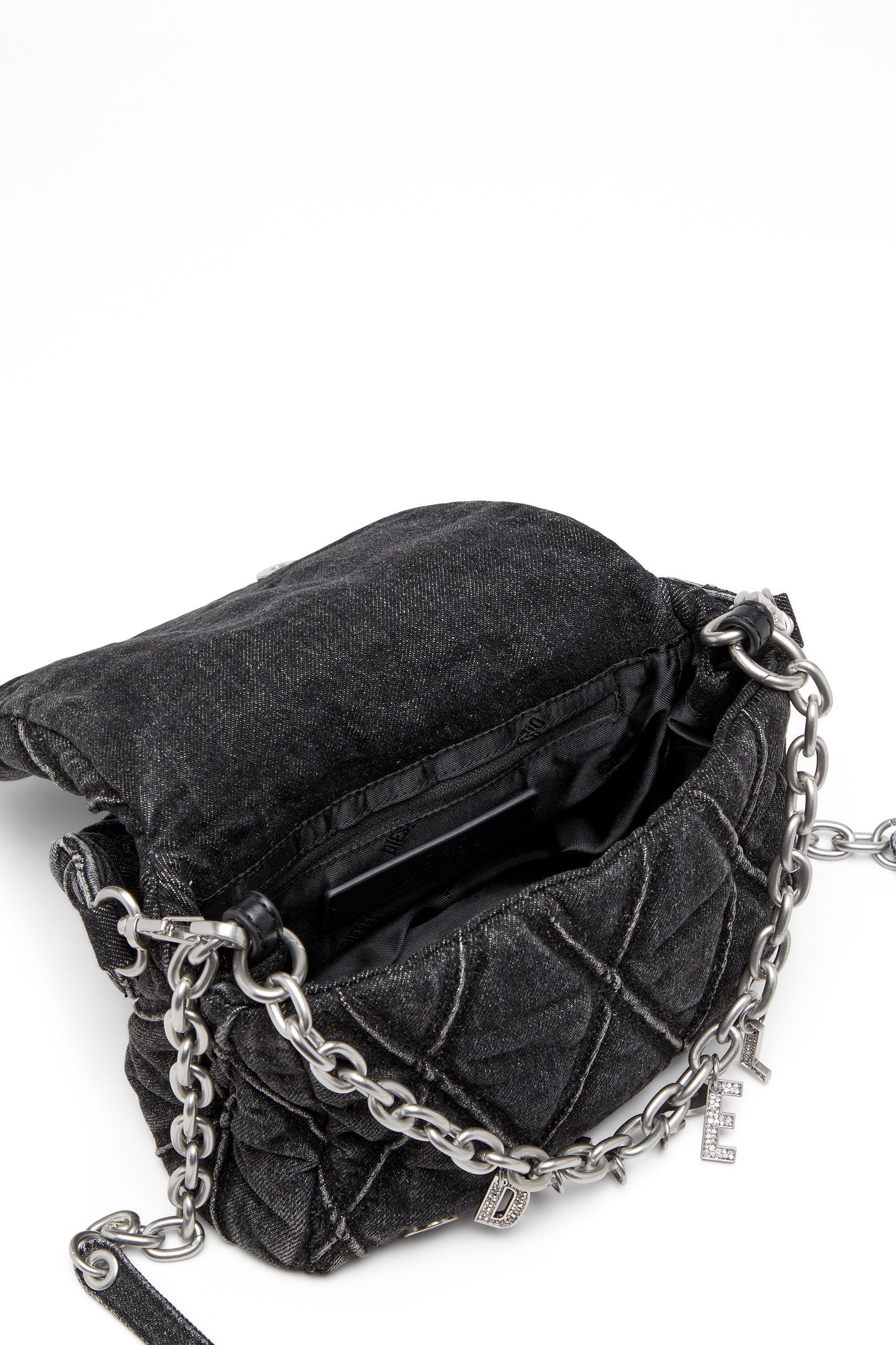 Diesel - CHARM-D SHOULDER S, Damen Charm-D S-Kleine Schultertasche aus Steppdenim in Schwarz - 5