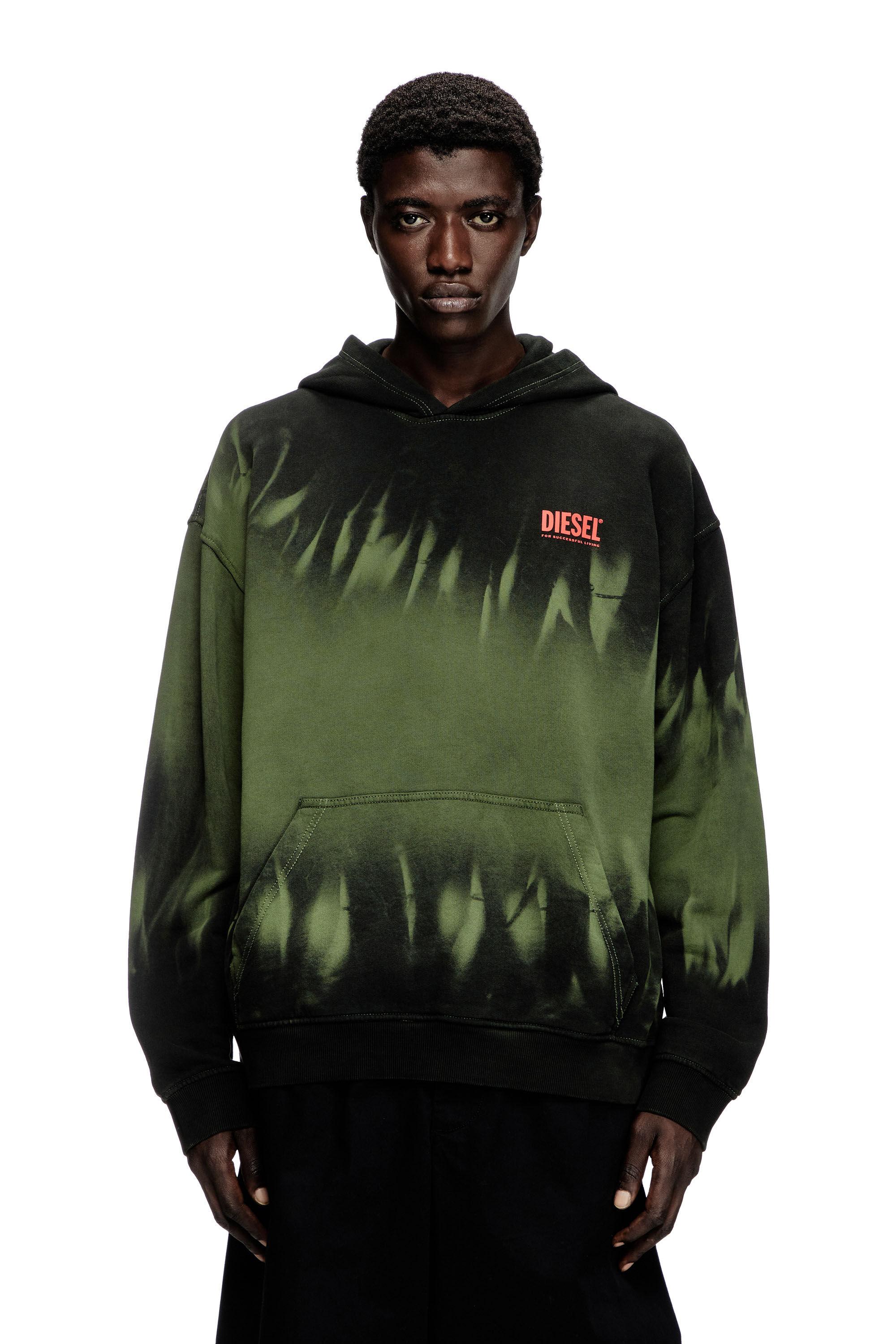 Diesel - S-BOXT-HOOD-R2, Herren Batik-Hoodie mit Logo-Print in Schwarz/Grün - 3
