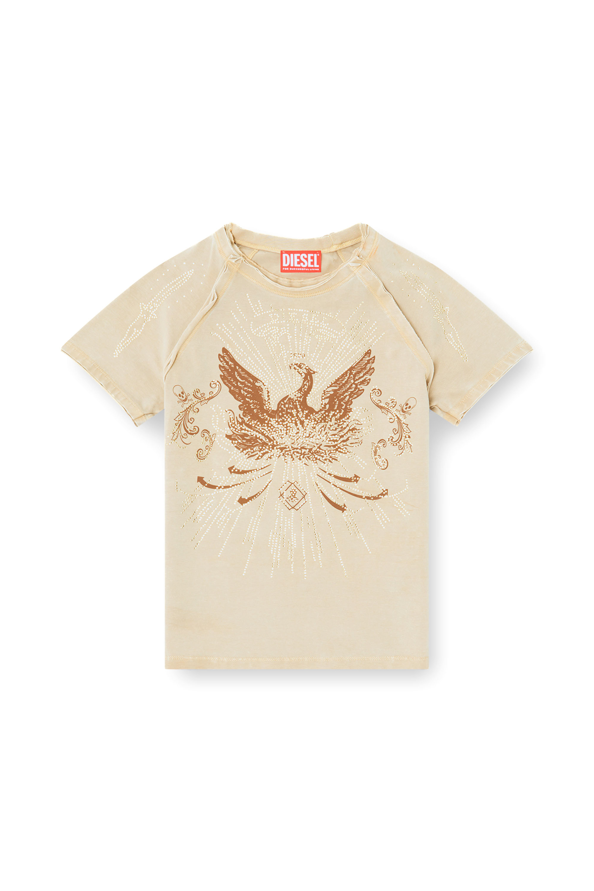 Diesel - T-ROWEENA, Damen Phoenix-T-Shirt mit Strasssteinen in Hellbraun - 3